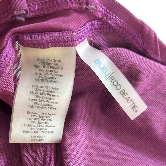 Bleu Rod Beattie V-Neck Mesh Strappy Cross-Back One Piece Purple Swimsuit Sz. 12 - Picture 9 of 12